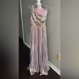 Metallic Rose Gold Evening Dress - Elegant Pleated Gown